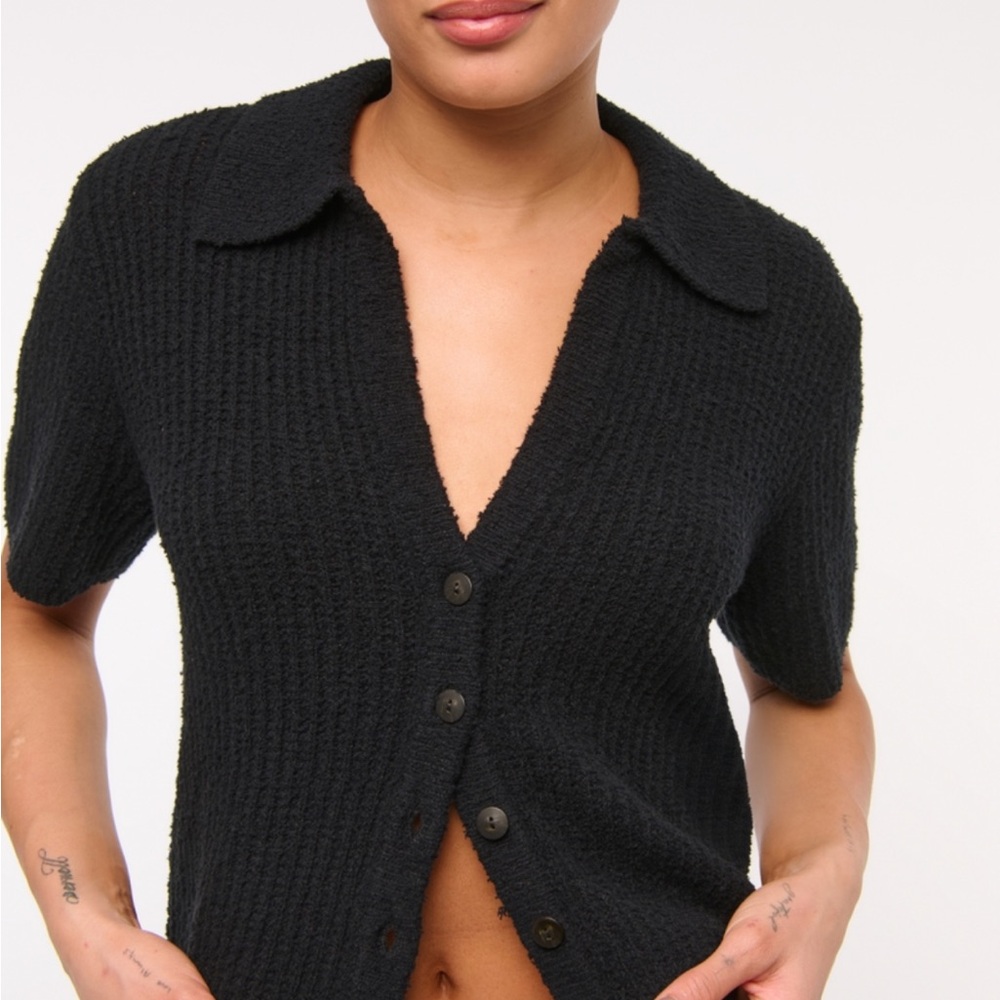 Abercrombie Short-Sleeve Crochet-Style Polo